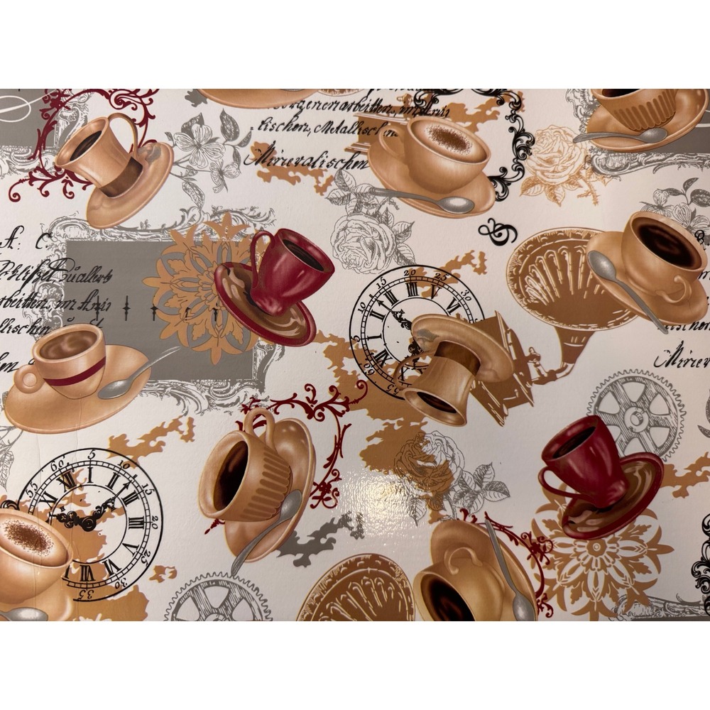 Coffee Cup Placemats Set of 2 Cream Brown Y2K Clock Floral Decor Gilmore Girls - Picture 2 of 3